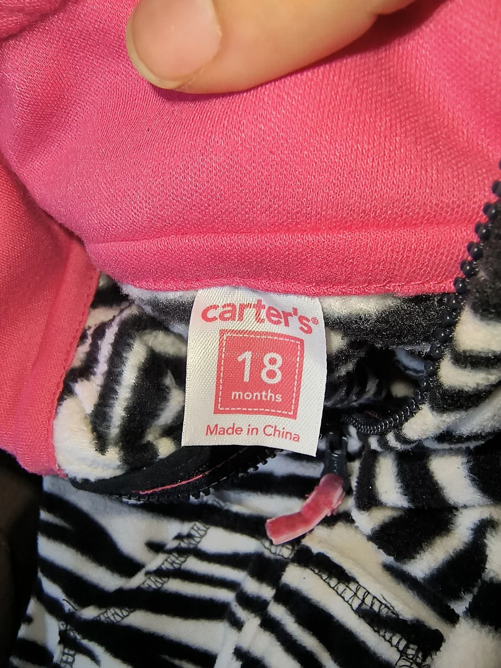 Carter's Black & White Zebra Fleece Vest with Pink Trim